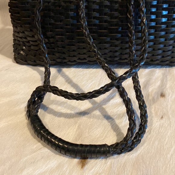 Vintage GEM Eberle Leather Woven Bucket Shoulder Bag - Picture 6 of 8